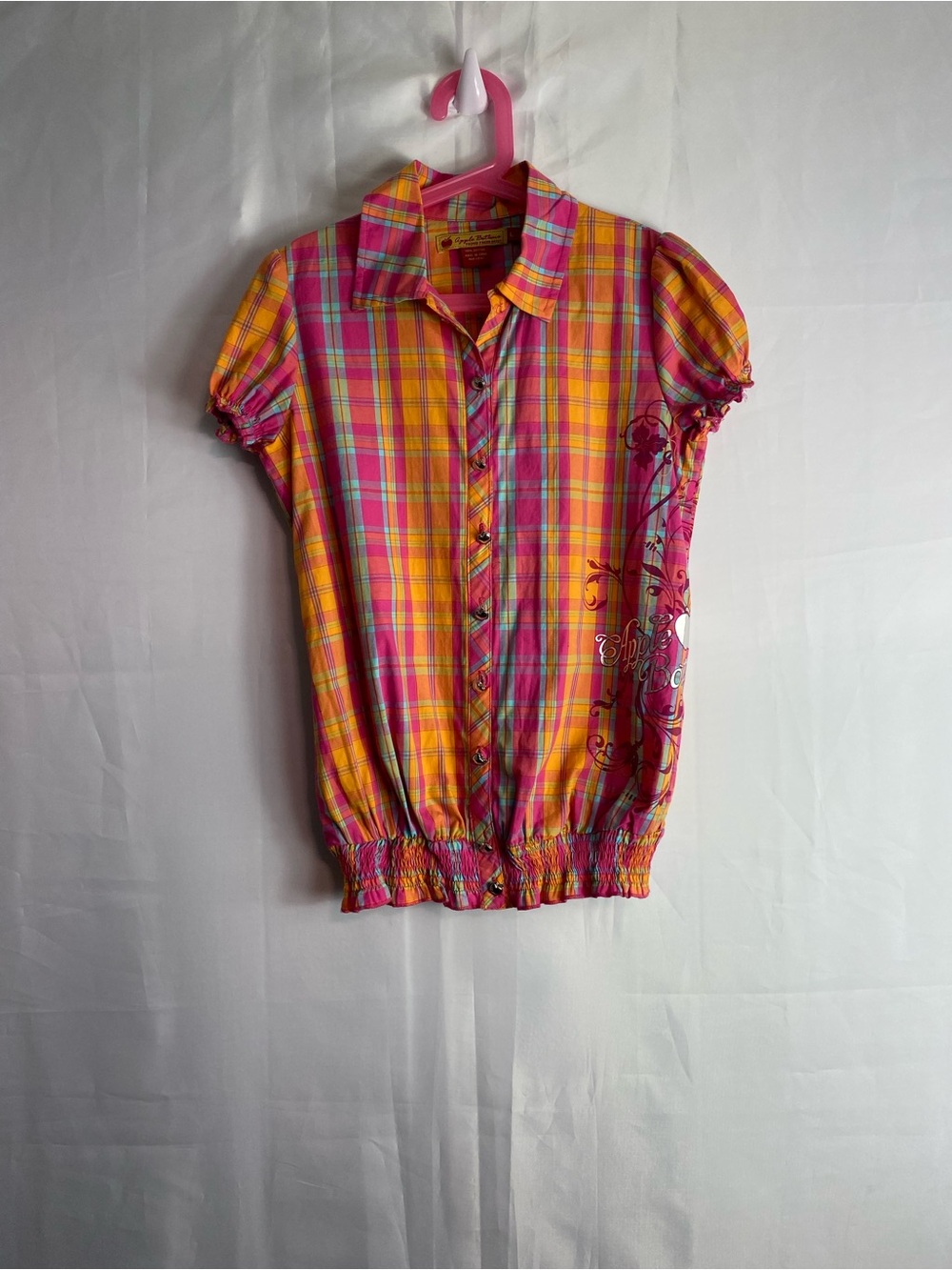 Apple Bottoms Girls Plaid Button-Up Top in Pink and Yellow